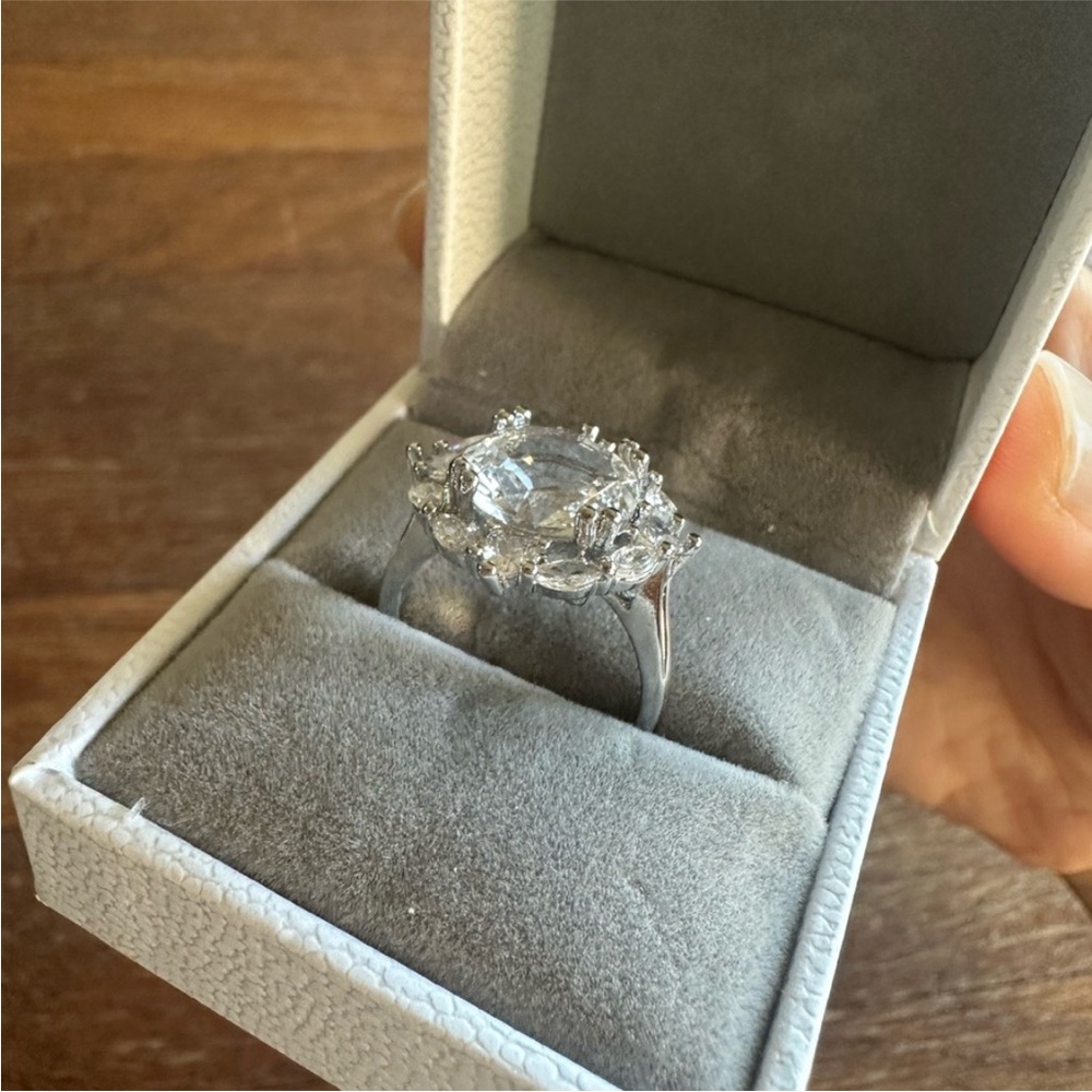 5CT Moissanite Halo Statement Ring Adjustable Silver Tone Cocktail Ring - Picture 3 of 5